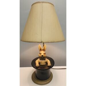 Vintage Whimsical Rabbit in Hat Table Lamp – Brass & Rustic Gold Base, 22" Tall